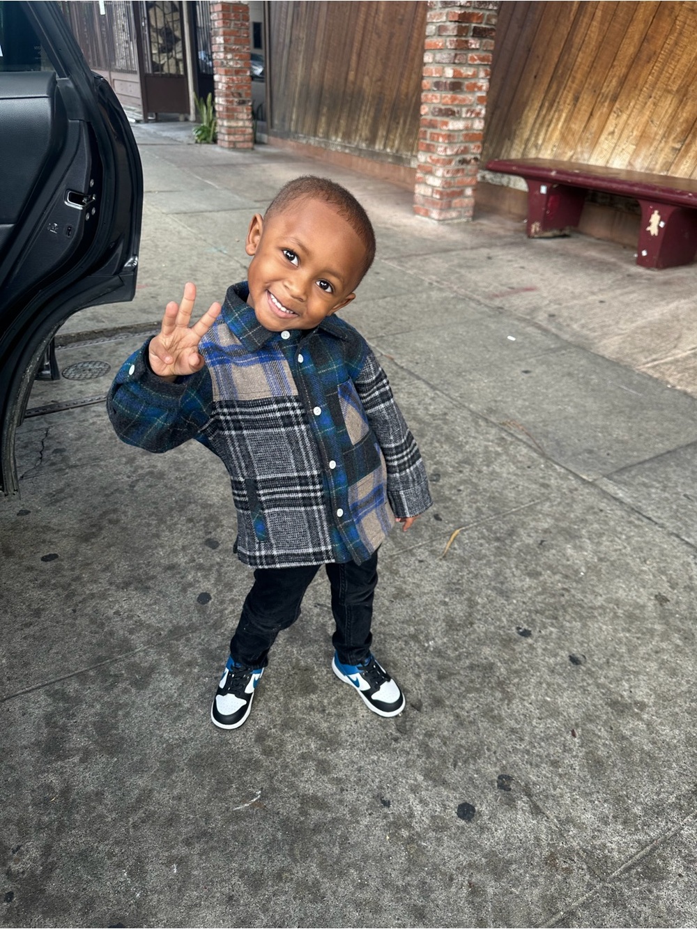 Kith Kids Plaid Wool-Blend Shacket in Gray, Blue, Tan - Picture 4 of 4